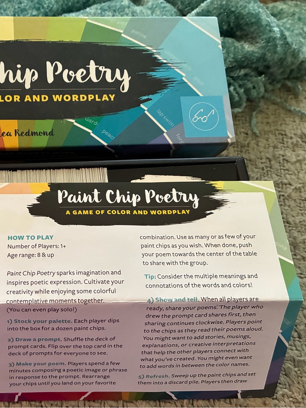 Paint Chip Poetry Card Game — Teal & Multicolor Creativity Deck